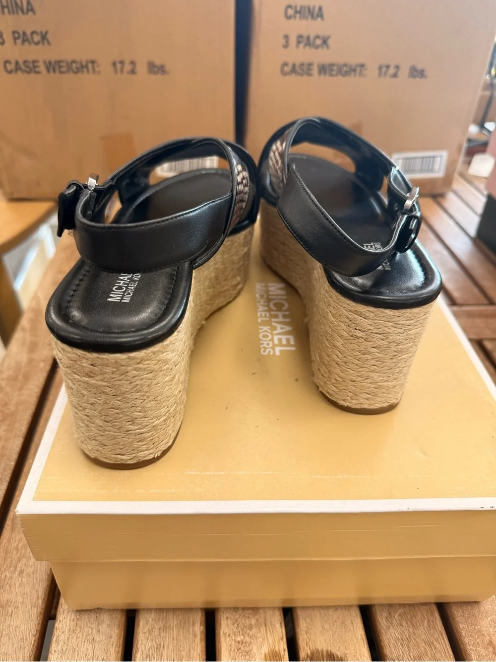 Michael Kors Black & Brown Snake-Print Espadrille Wedge Sandals
